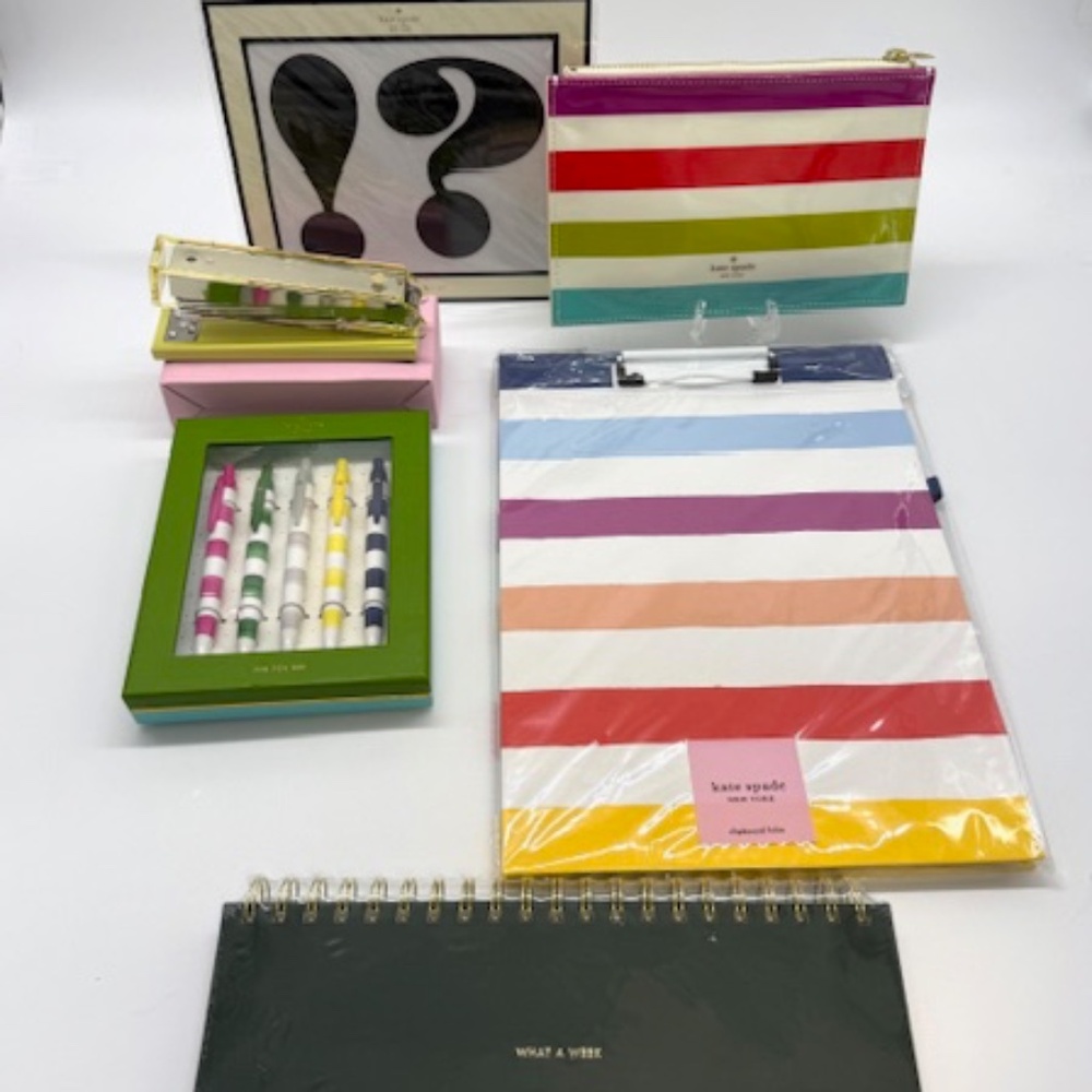 Kate Spade Candy Stripe Pencil Case~Clipboard Folio~Pen Set~Desk Set~FUN